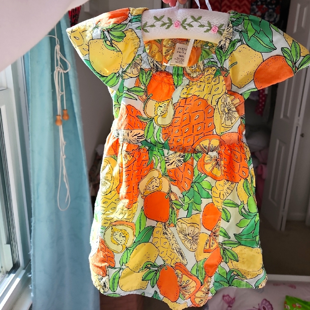 Floral Kids Casual Dress - Orange and Green